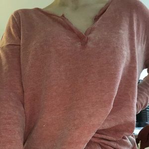 american eagle pink long sleeve waffle shirt